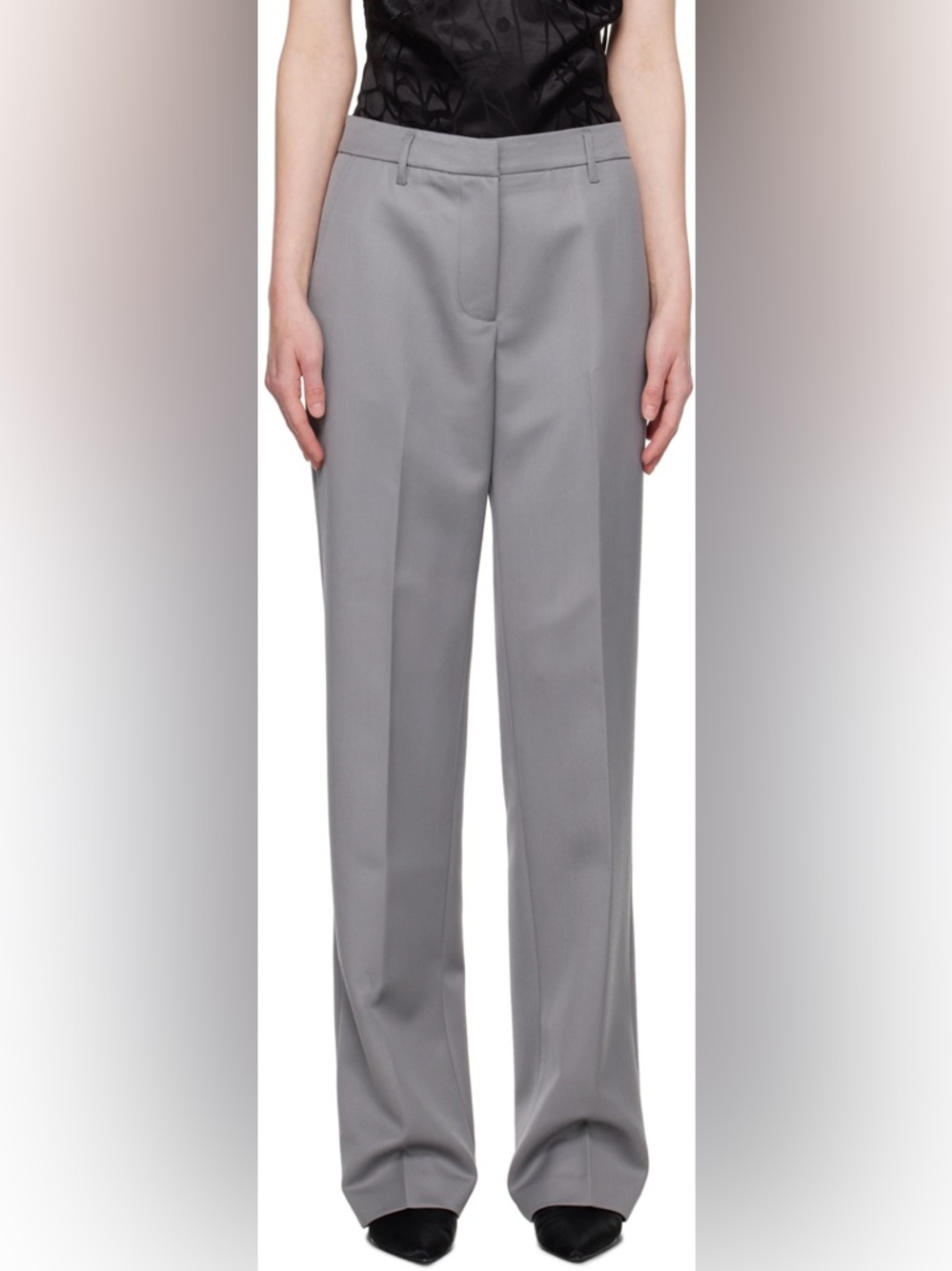 Anine Bing Light Gray Trousers with Branded Waist Label